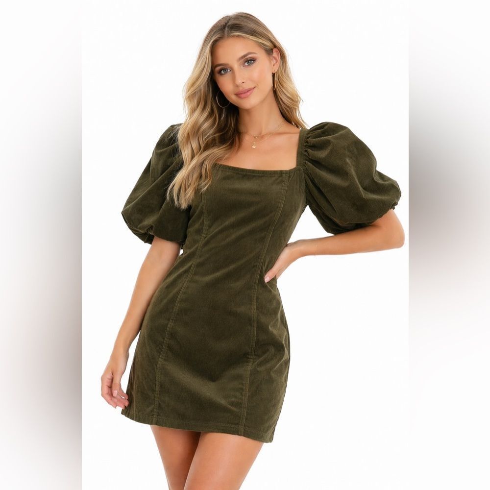 NWT Anthropologie Pilcro Green Puff Sleeve Dress